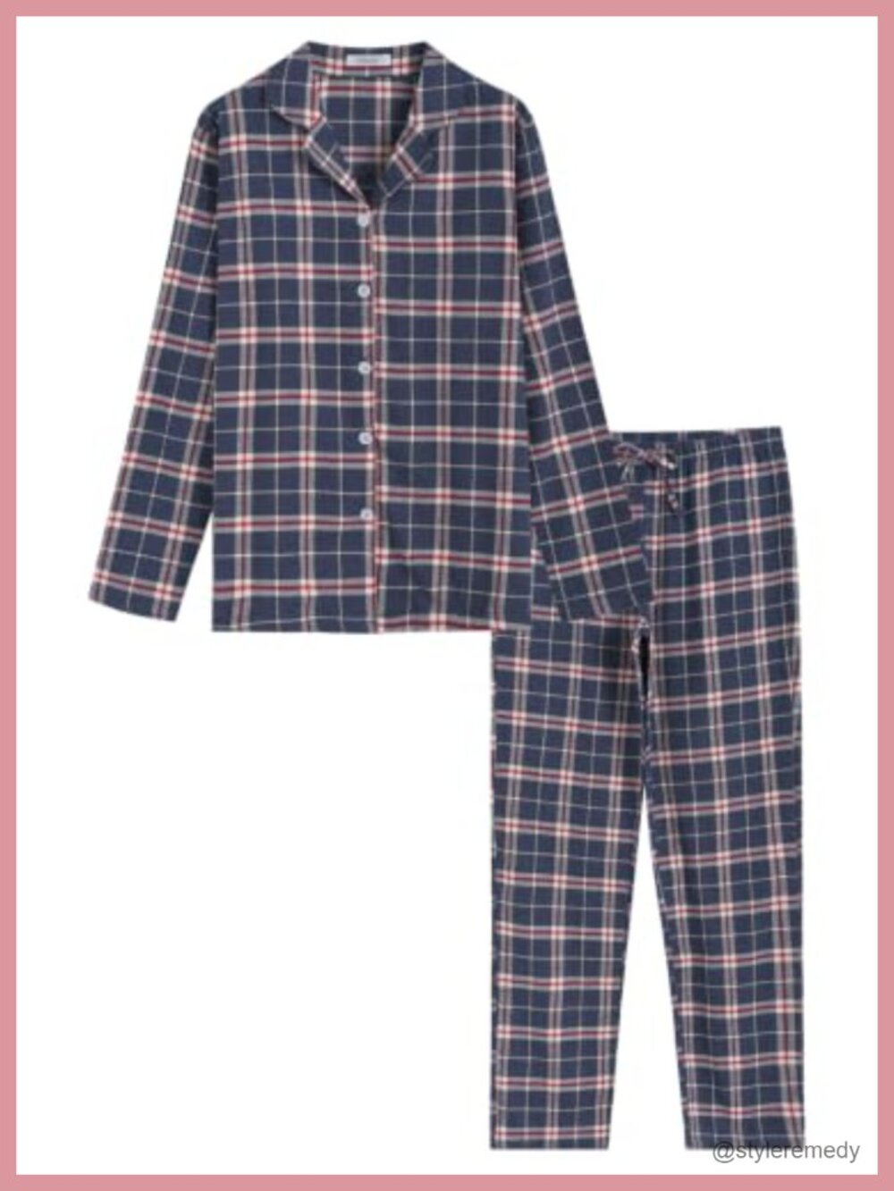 Tall Women's Cotton Flannel Pajama Set Long Button Up Top Pants